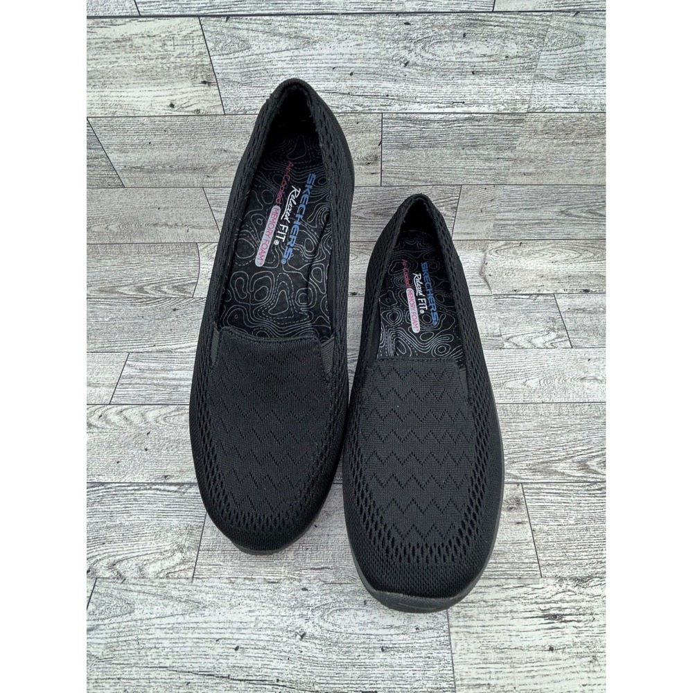 Skechers Relaxed Fit Black Knit Slip On Shoes 49244 Womens 8.5 Air Cooled Memory